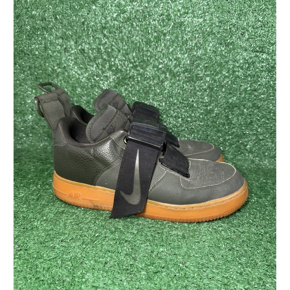 Nike Men Size 8 Air Force 1 Utility Low Army Green Adjustable Strap Shoe Sneaker
